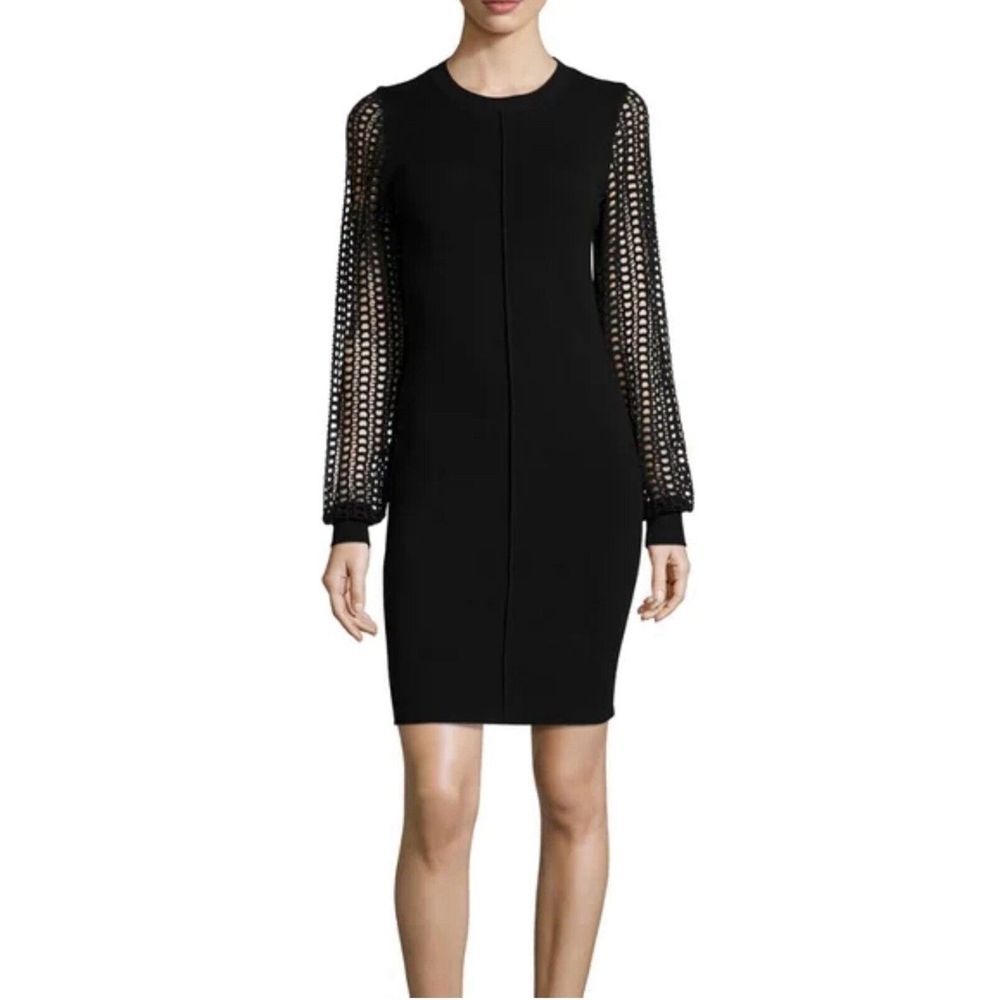 See By Chloe Black Wool Crochet Knit Sleeve‎ Sweater Dress Sz L